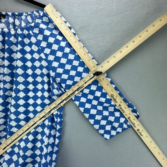 Talbots Top Womens Medium Blue White Pullover Linen Elastic Tie Hem 3/4 Sleeve - Picture 11 of 14